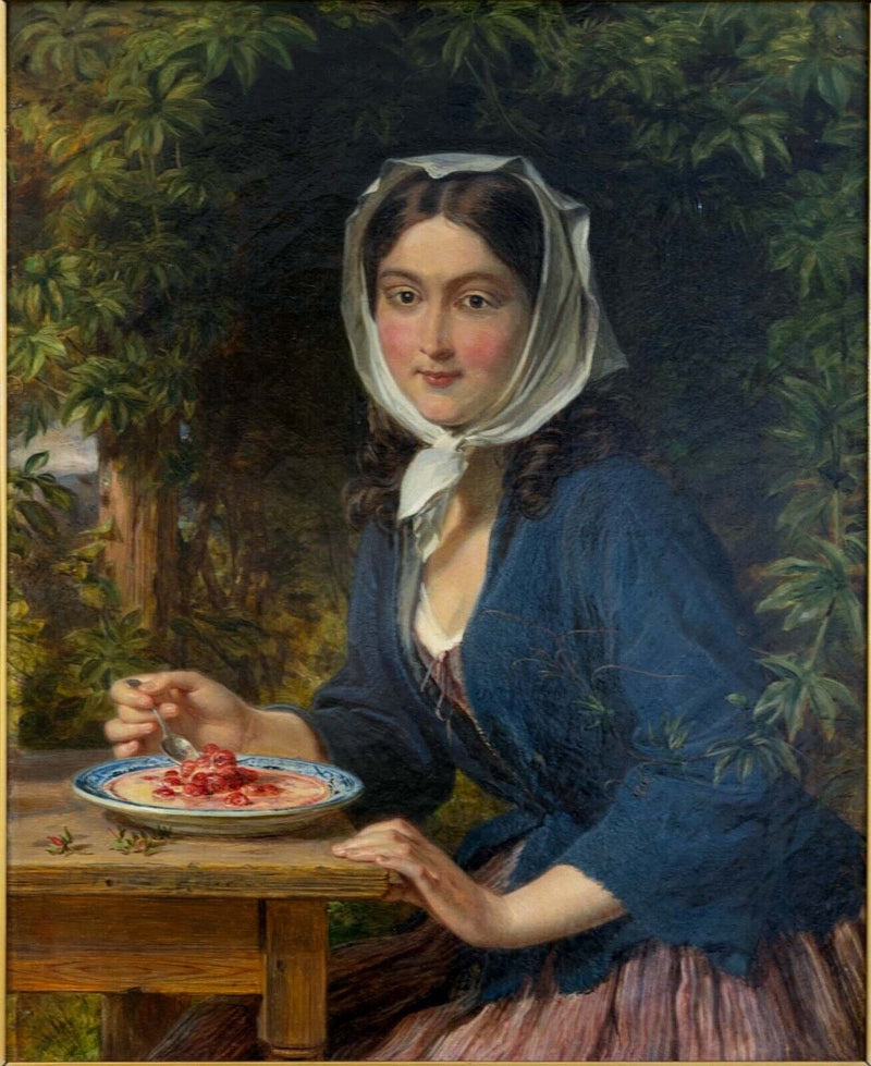 Edmund Havell the Younger Strawberries Cream Signed Oil Painting on Canvas