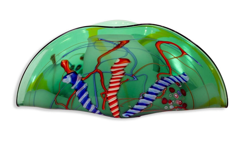 VIZ Art Glass Collections Contemporary Murino Blown Glass Green Fan Design 2000