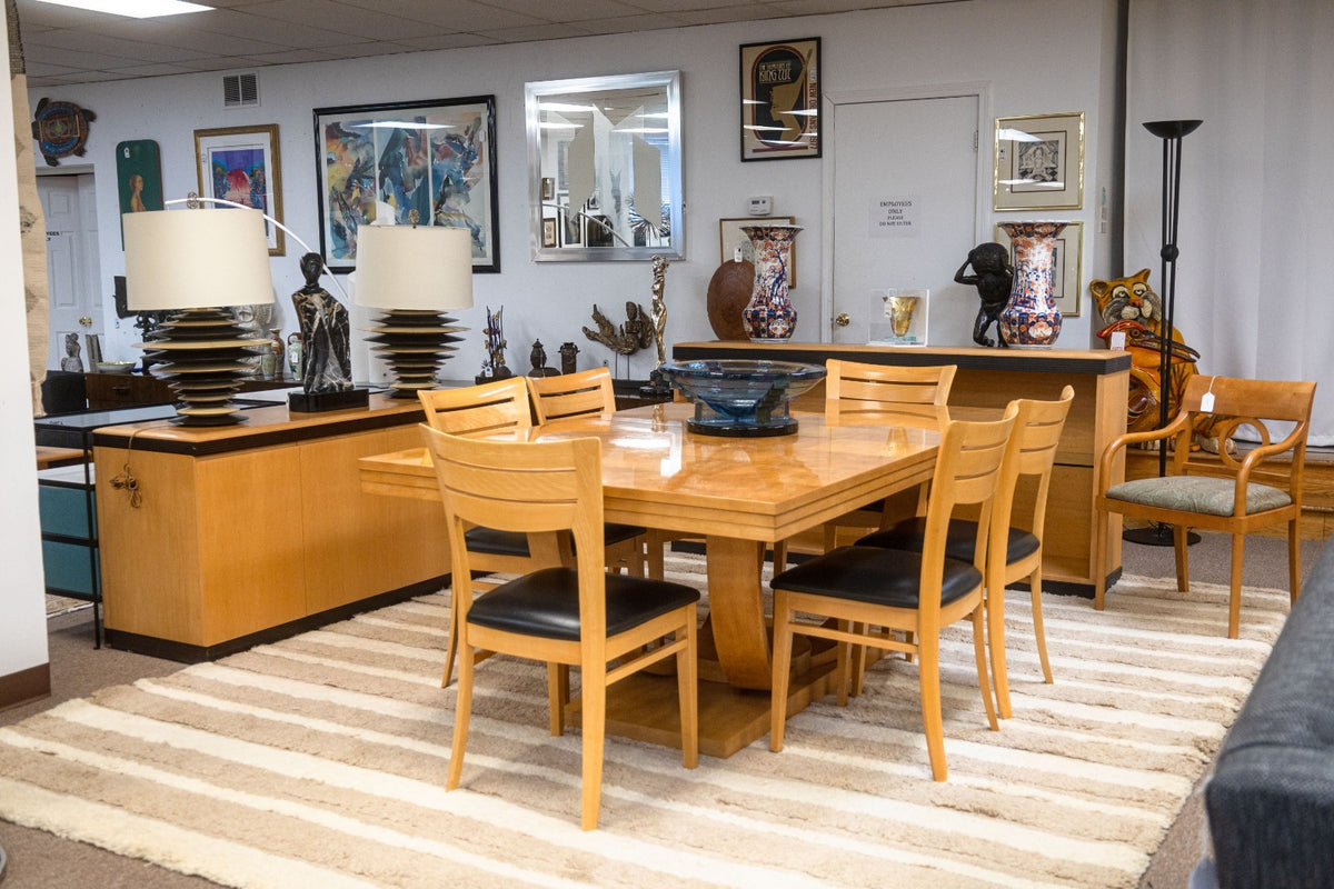 Vintage Postmodern 2 Tier Glass Shelf Blonde Wood Display Cabinet