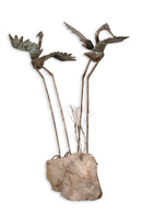 Vintage Curtis Jere Pair of Bronze Cranes on Stone Signed 1969 Table Sculpture