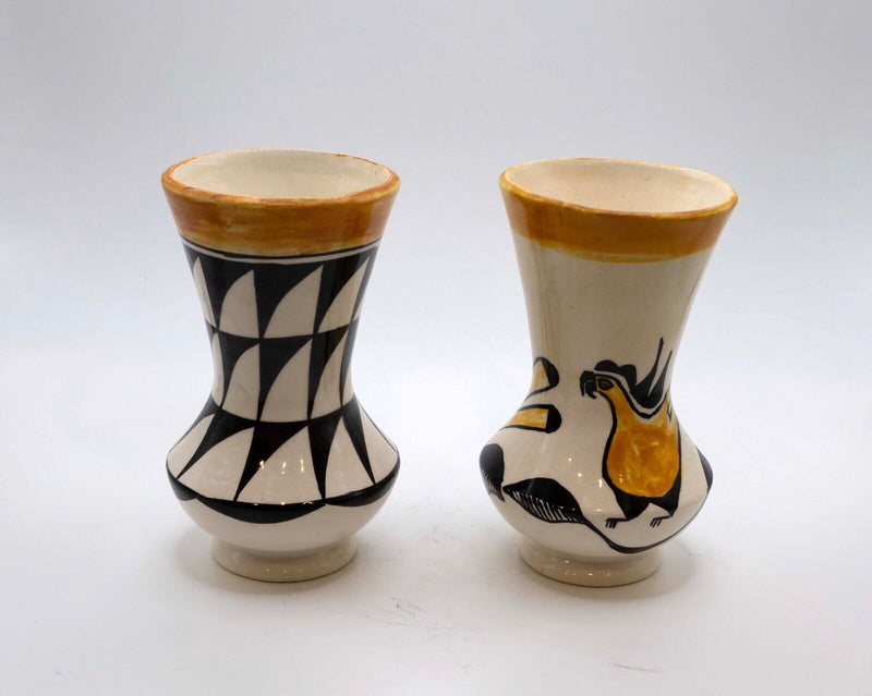Pair of Acoma Pueblo New Mexico Hand Painted Fired Earthenware Glazed Pottery