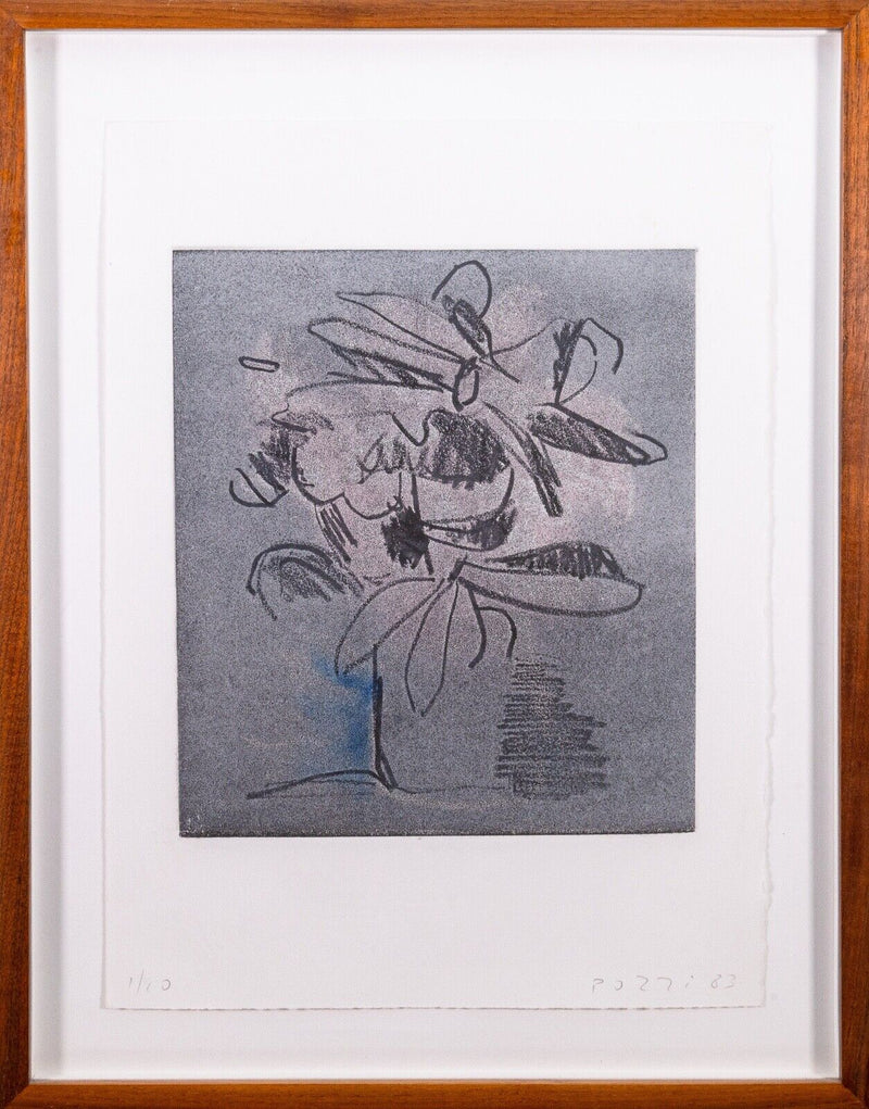 Lucio Pozzi Untitled (Flowers) Signed Unique Modern Etching on Paper 1/10 Framed