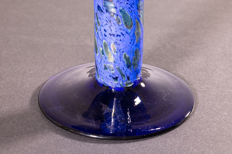 Erwin Eisch Postmodern Hand-Blown Studio Blue Glass Vessel with Pedestal Base