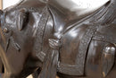 Vintage Chinese War Horse with Ornate Designs Patinated Bronze Metal Sculpture S