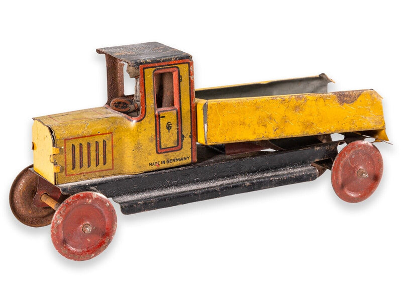 Georg Fisher Penny Car Yellow Dump Truck Antique Lithographed Tinplate Toy