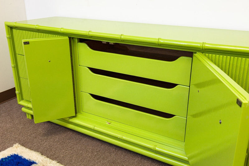 American of Martinsville Vintage MCM Lime Green Lacquer Dresser Credenza