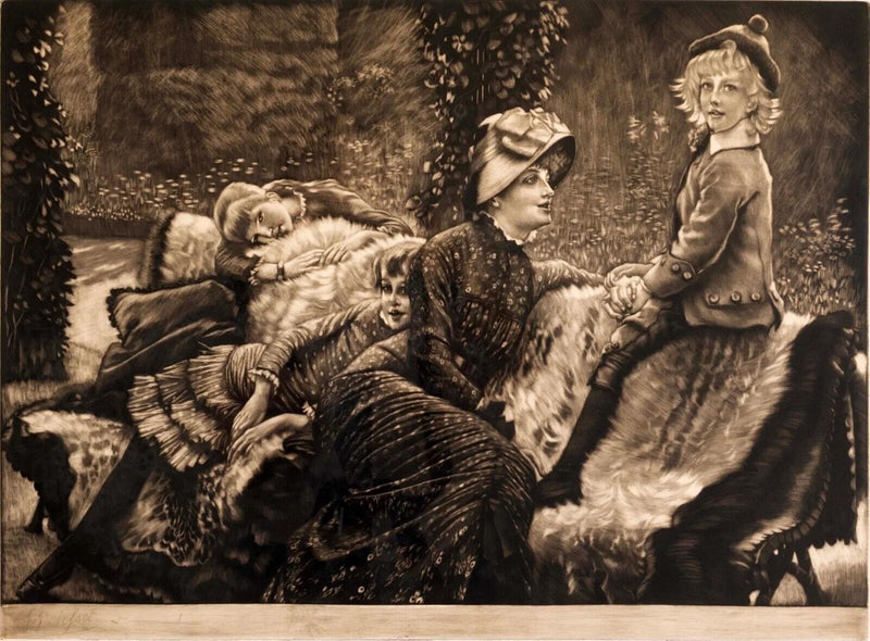 James Tissot Le Banc de Jardin Mezzotint Etching on Paper Beraldi 66 Edition