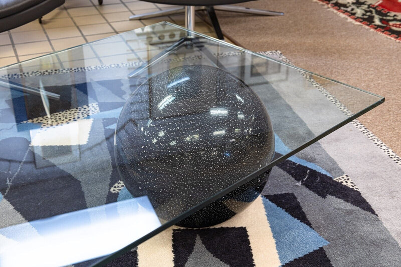 Fiam Italia 1980s Glass Waterfall Cocktail Coffee Table with Black Sphere Base