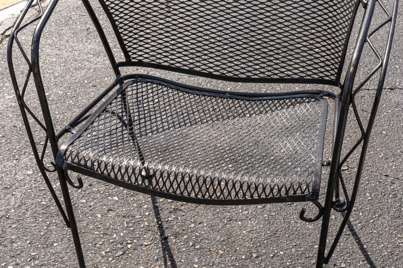 Vintage Russell Woodard Black Wrought Iron Patio Set with Table and 4 Chairs