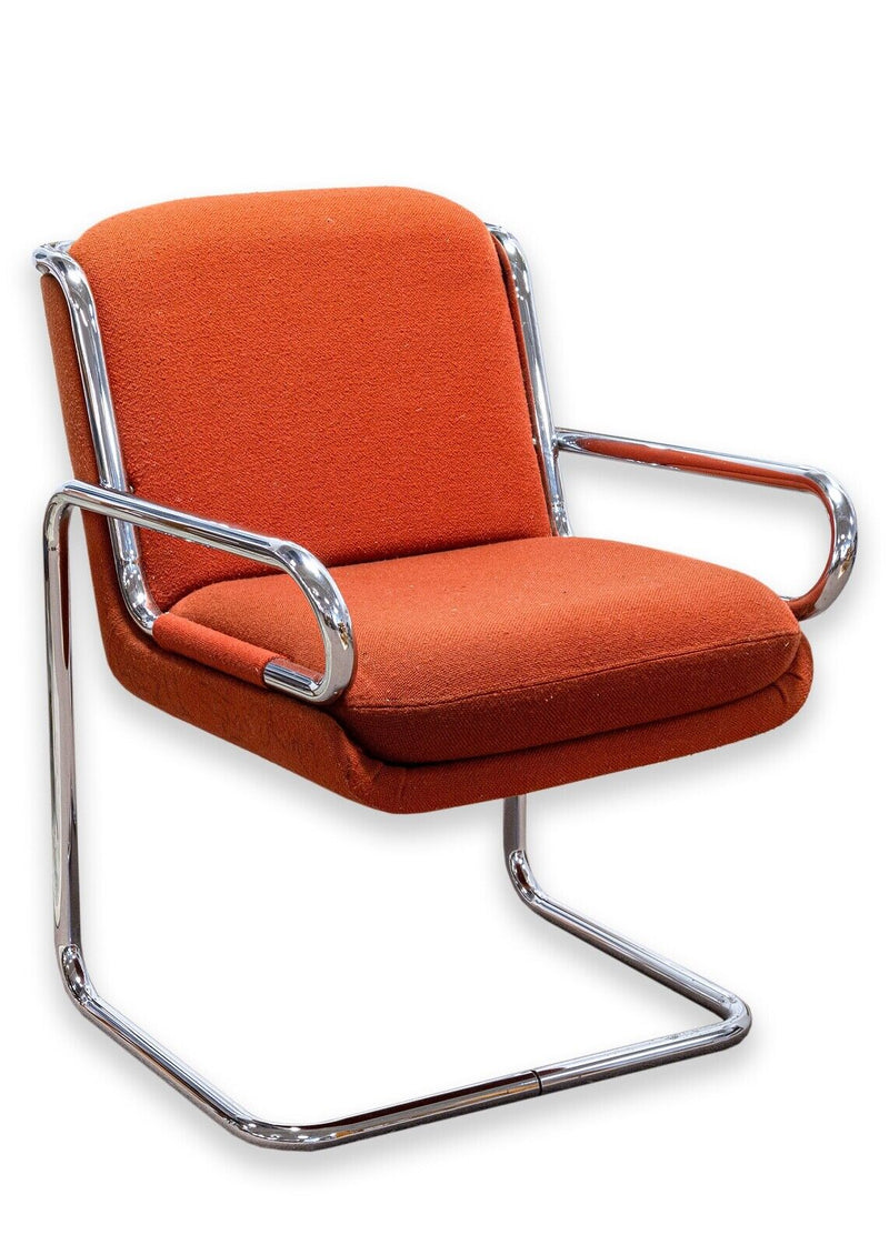 Ralph Rye for Dunbar Chair Prototype Tubular Steel Cushion Orange Knoll Fabric