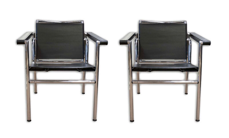 Pair of Black Le Corbusier  Style LC1 Sling Chairs Mid Century Modern