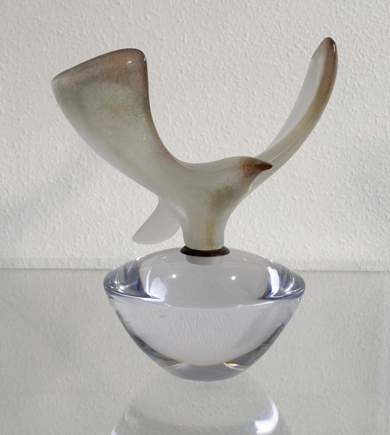 Daum France Dove Modern Crystal & Frosted Glass 2-Piece Sculpture Figurine 1960s