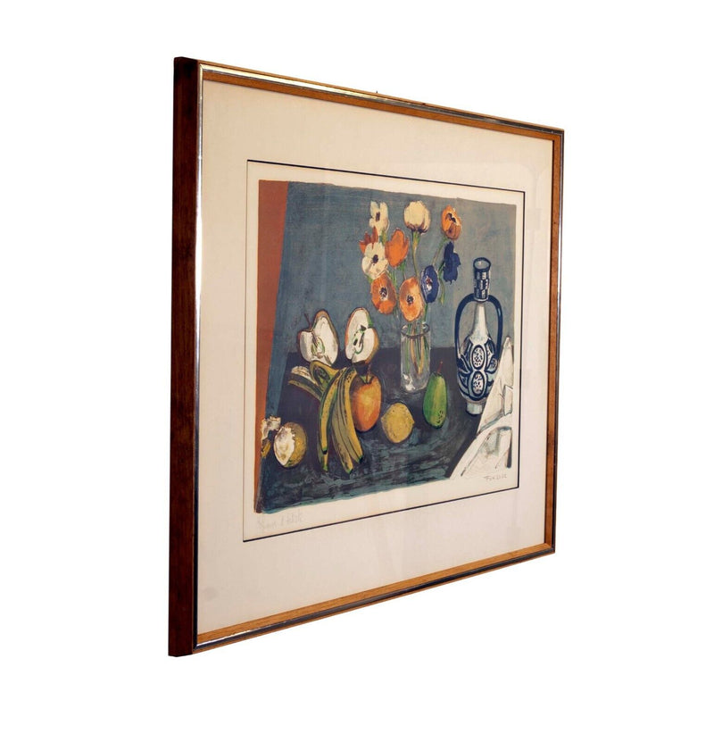 Roger Forissier Anemones with Fruit Signed Modern Lithograph on Paper Framed 198