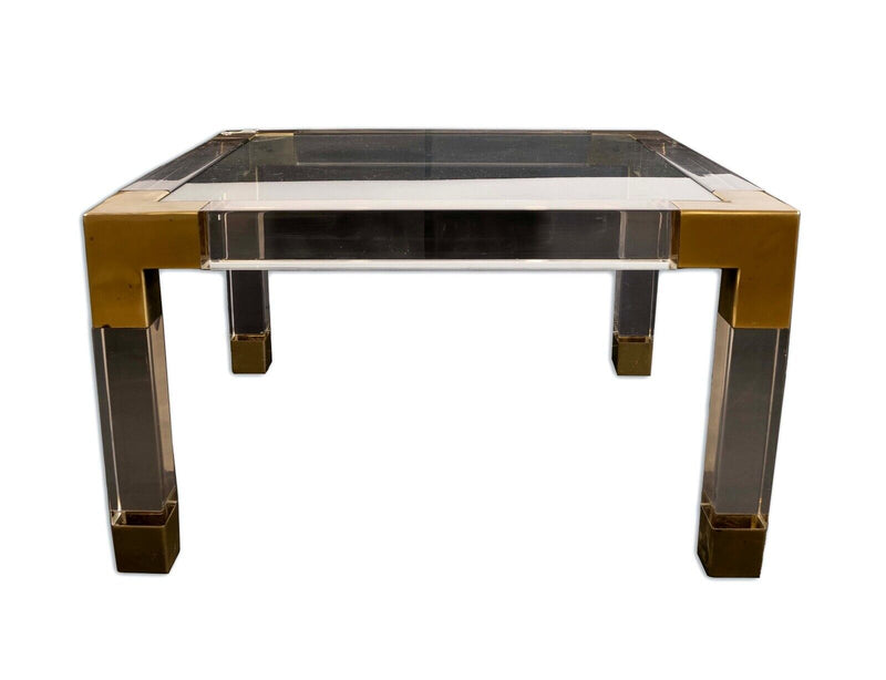 Jonathan Adler Lucite Clear Acrylic with Brushed Brass Corners Coffee Table