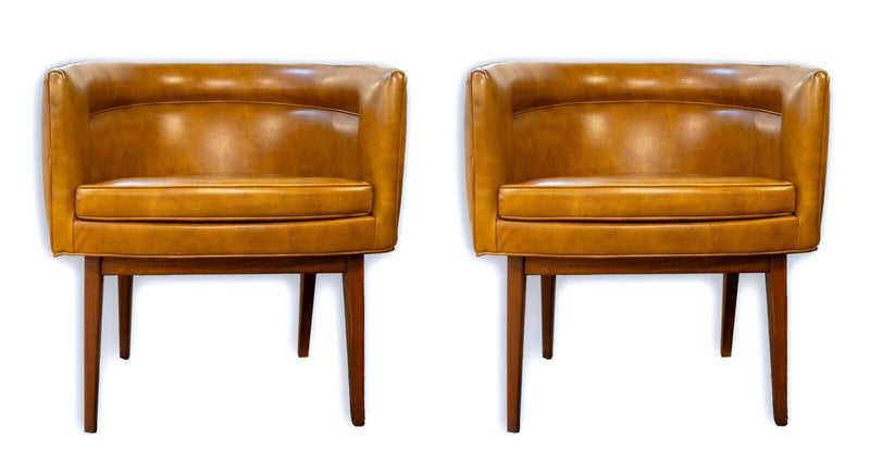 Milo Baughman Thayer Coggin Pair of Club Vinyl & Walnut Chairs Mid Cen Modern