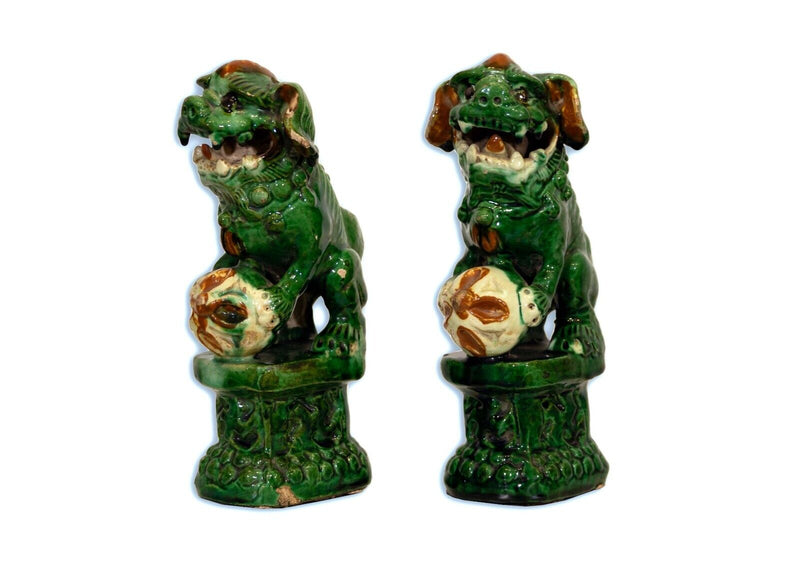 Pair of Green Glazed Chinese Sancai Alter Fu Dogs Circa 1900