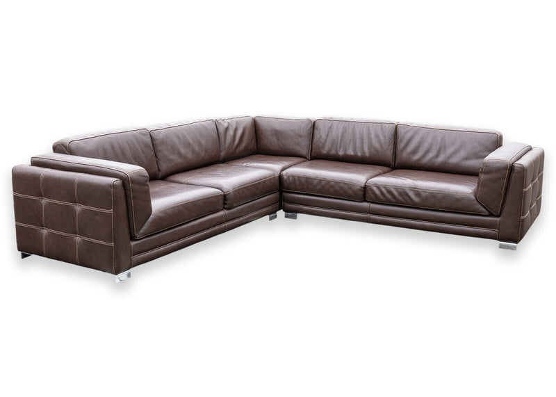 Casa Novalia Contemporary Modern Brown Leather Sectional Sofa with Chrome Legs