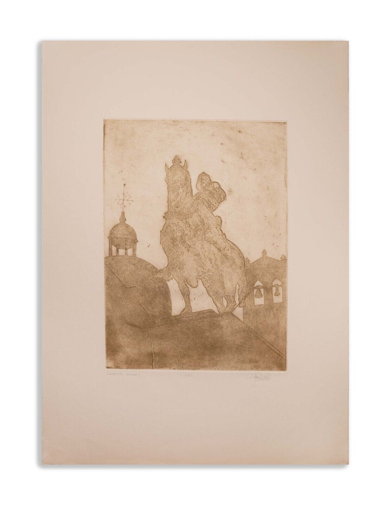 John Mills Condottiero Colleoni Signed Contemporary Etching on Paper 1/25 UF