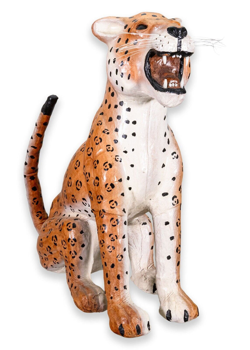 Leather Wrapped Hand Made Cheetah Animal Sculpture