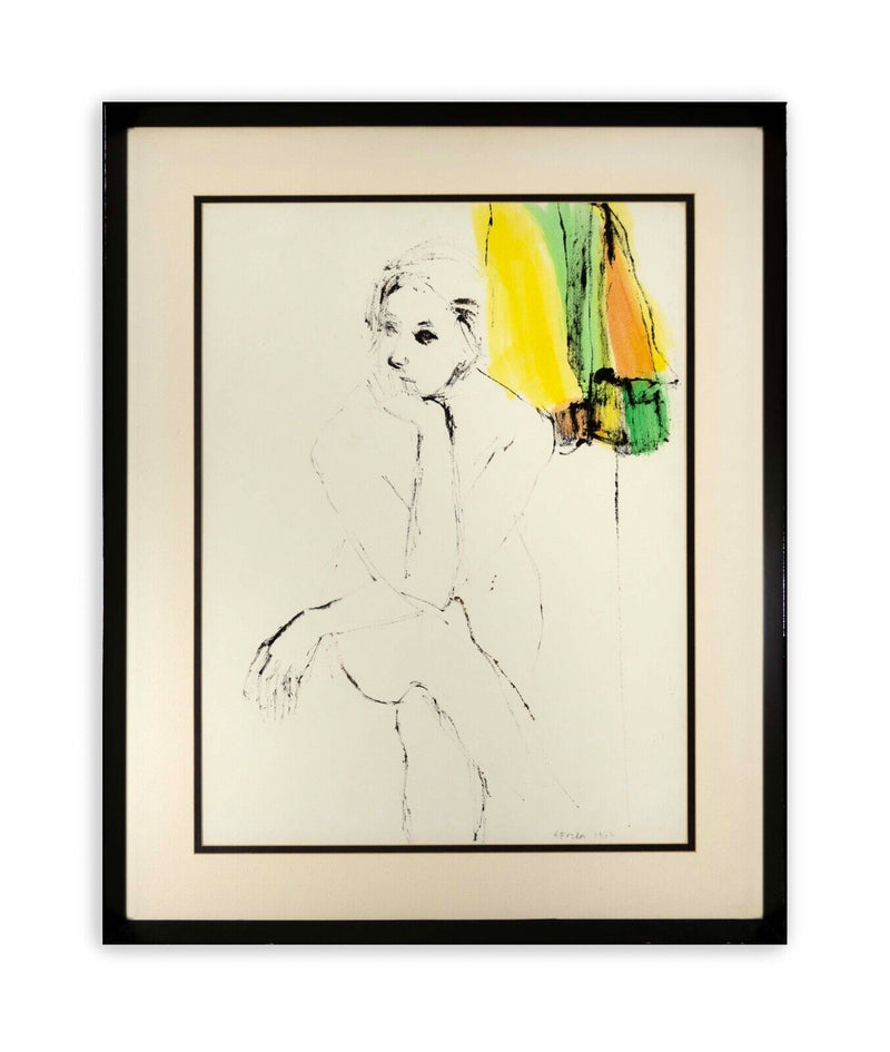 Sophie Fordon Contemplation Signed Modern Figurative Watercolor Drawing 1964