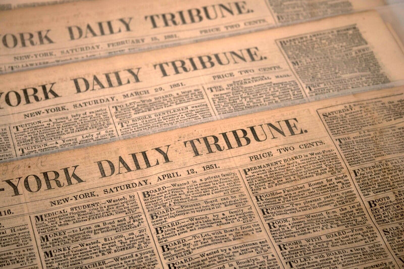 Antique Set of 3 New York Daily Tribune Historical Original Newspapers 1851