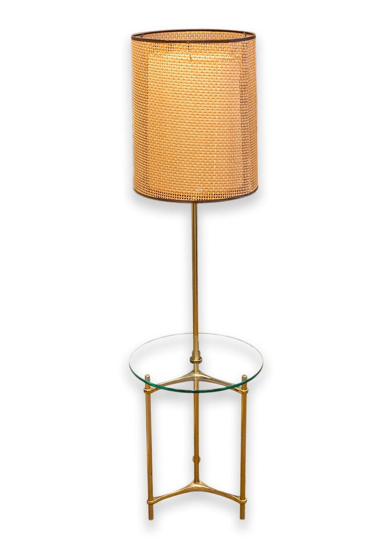 Laurel Lamp Co Mid Century Modern Brass Double Shade Glass Table Floor Lamp