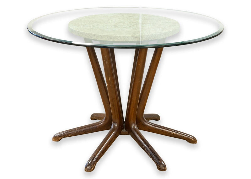 Kodawood Walnut Marble Glass Dinnette Table and 4 Walnut Bentwood Dining Chairs