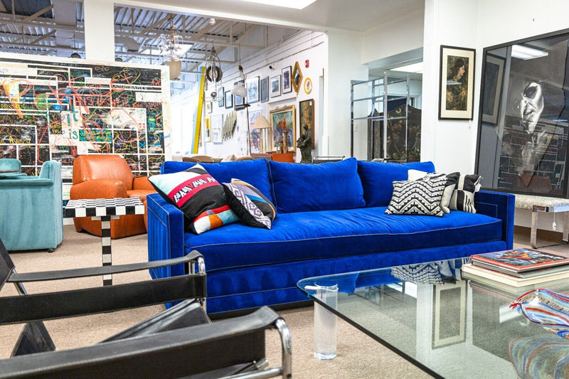 Custom Made Holly Hunt Deep Blue Velvet Fabric Contemporary Modern Sofa