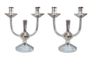 Pair of Art Deco Candelabras Two Arm Crystal Glass Base with Silver Accents