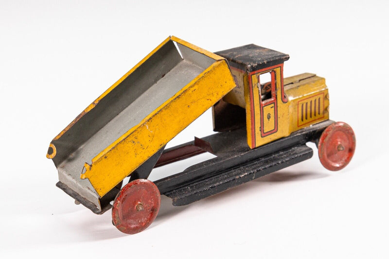 Georg Fisher Penny Car Yellow Dump Truck Antique Lithographed Tinplate Toy