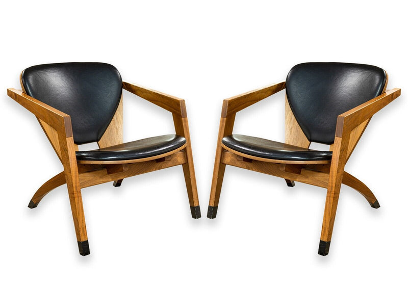 Pair of Hans Wegner GE-460 Butterfly Style Wood and Leather Accent Lounge Chairs