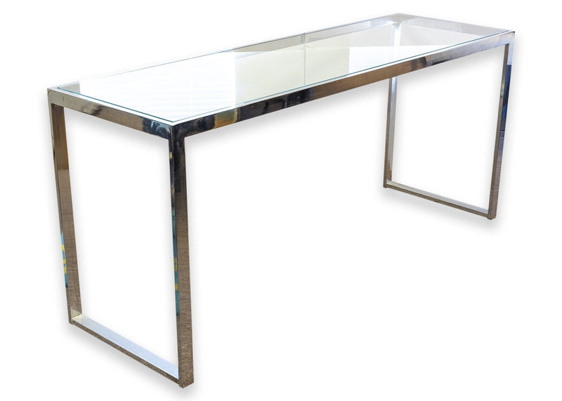 Milo Baughman Chrome Glass Contemporary Modern Rectangular Console Sofa Table