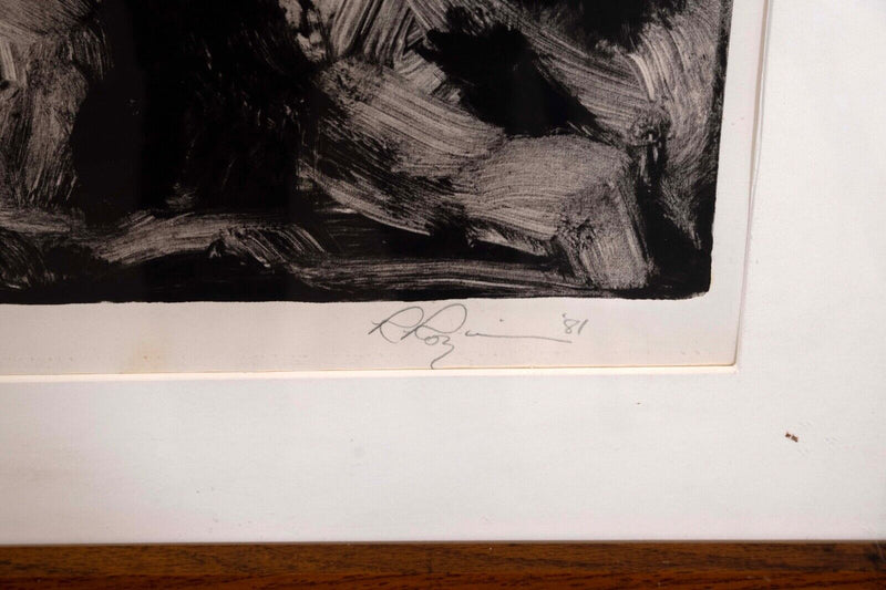 Post Modern Black and White Abstract Expressionist Monoprint Signed 1981 Framed