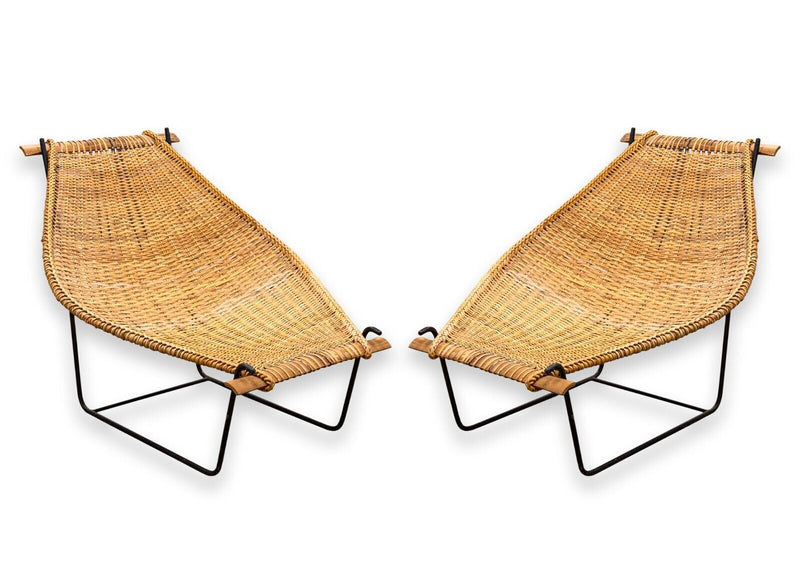 Pair of John Risley Duyan Iron Rattan Lounge Chairs for Craft Associates