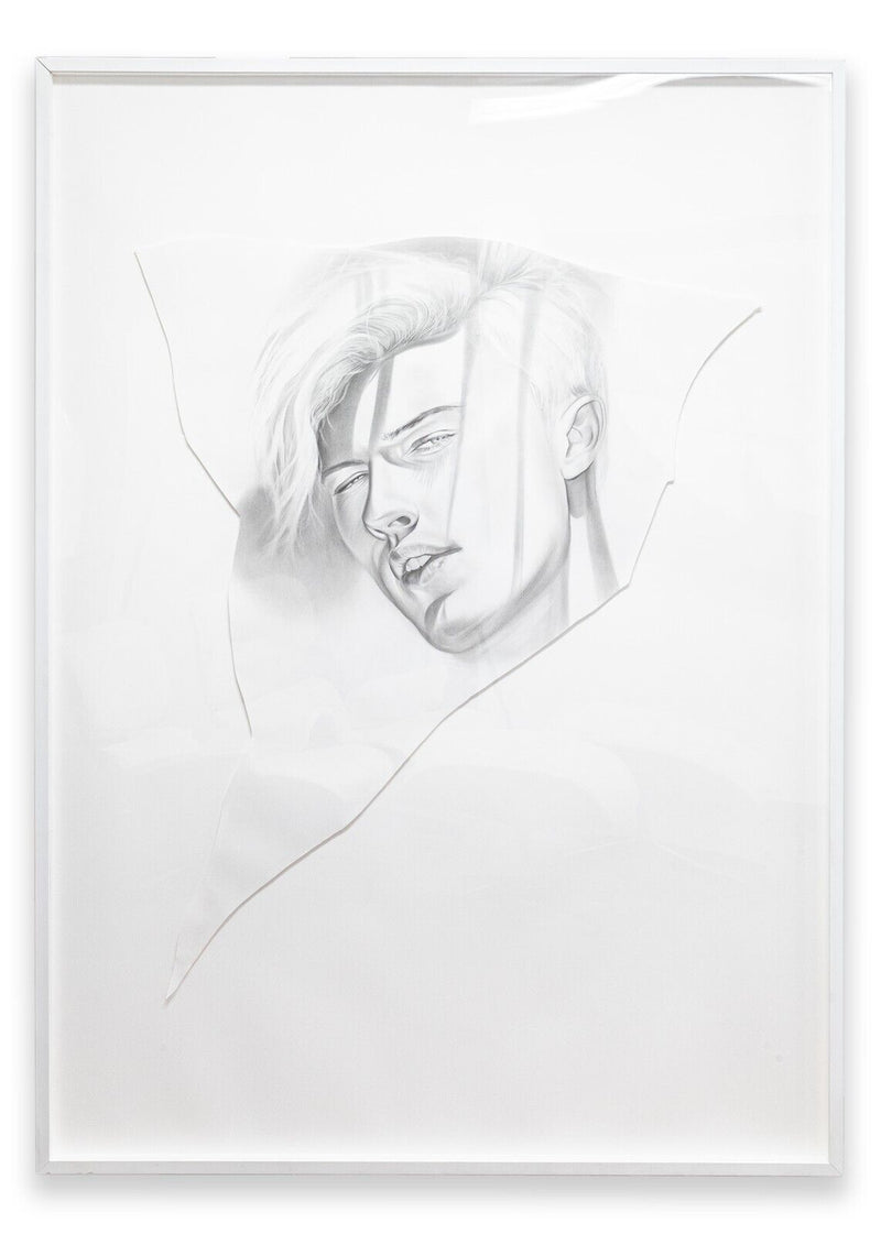 Daniel Samaniego Male Portrait I Contemporary Graphite Drawing on Paper Framed