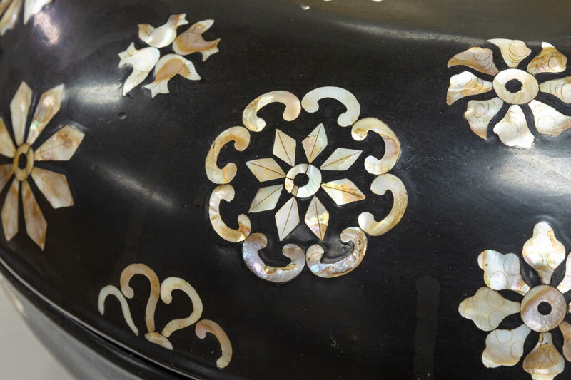 Mother of Pearl Inlay Round Black Wood Decorative Box