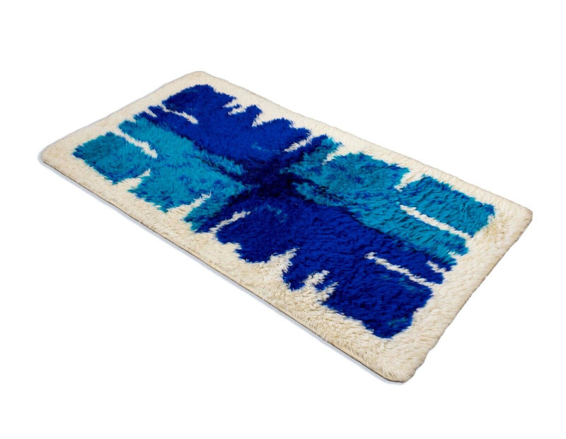 Hojer Eksport Wilton Danish Blue and Purple Abstract Design Mid Century Rya Rug