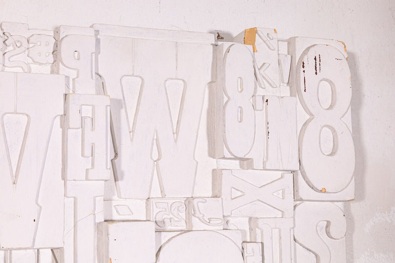 Vintage Mid Century Modern Painted Typeface Letters Hanging Collage Sculpture