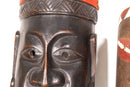 Pair of Vintage African Tribal Hand Carved & Painted Wooden Mask with Feathers