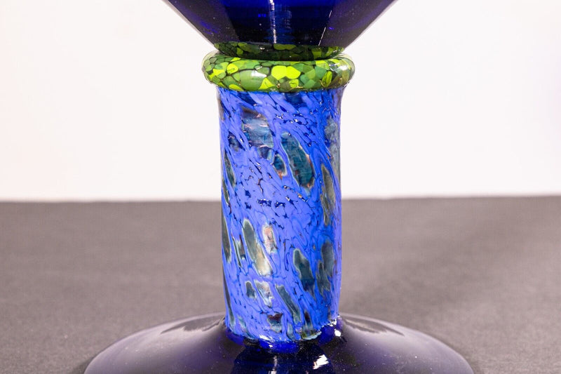 Erwin Eisch Postmodern Hand-Blown Studio Blue Glass Vessel with Pedestal Base