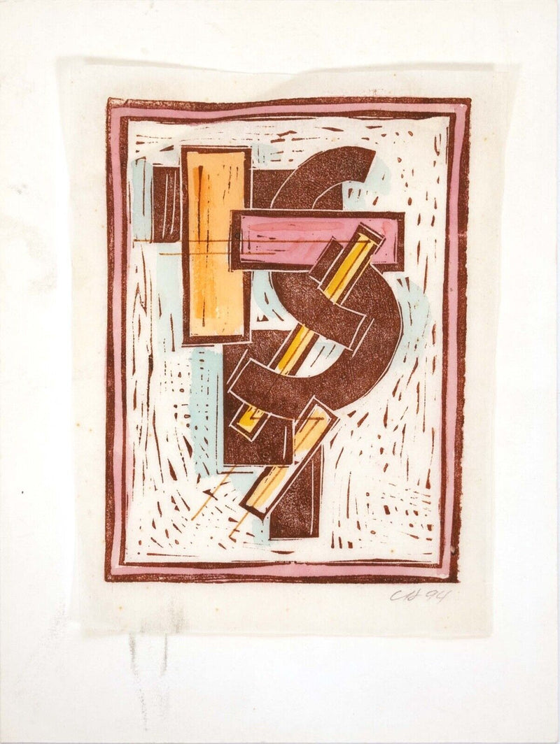 Clinton Hill Untitled Signed Contemporary Woodcut on Rice Paper Unframed 1994