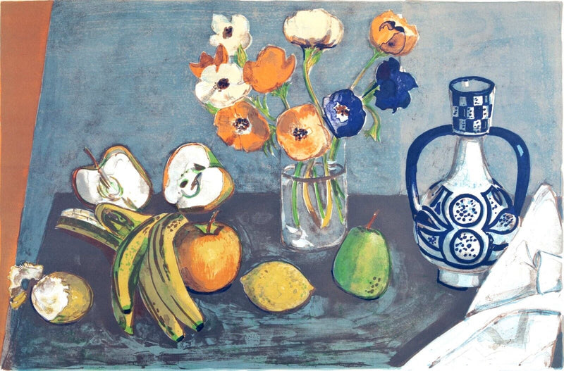 Roger Forissier Anemones with Fruit Signed Modern Lithograph on Paper Framed 198