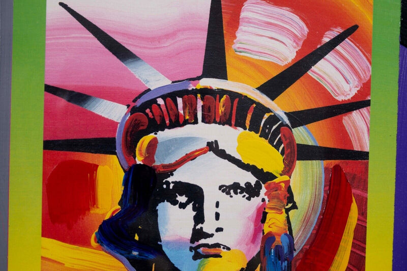 Peter Max Liberty Head II on Blends Signed Mixed Media on Paper Framed 2000s