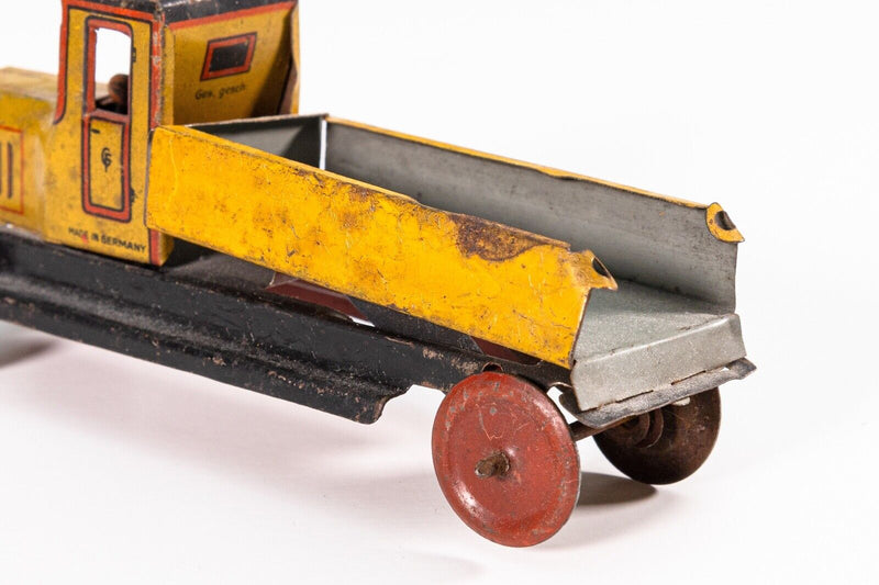 Georg Fisher Penny Car Yellow Dump Truck Antique Lithographed Tinplate Toy