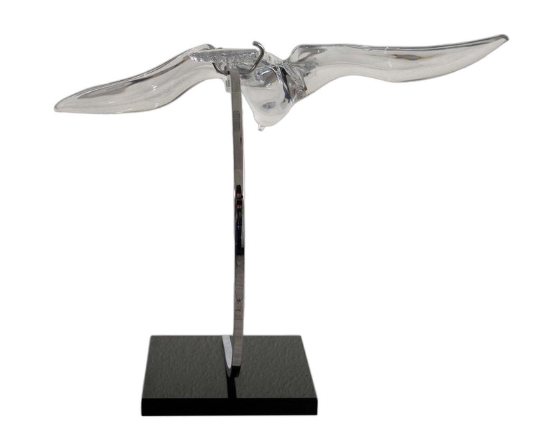 Daum France La Mouette Modern Crystal Seagull Sculpture Figurine on Stand 1960s