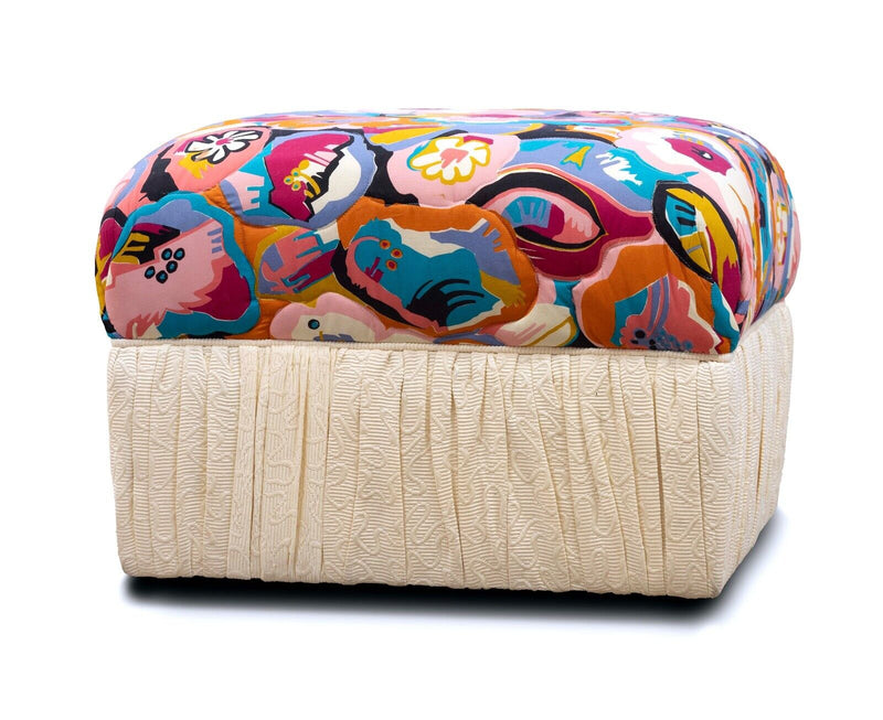 Bohemian Roche Bobois Style Floral Rolling Ottoman Pouf Bench on Casters