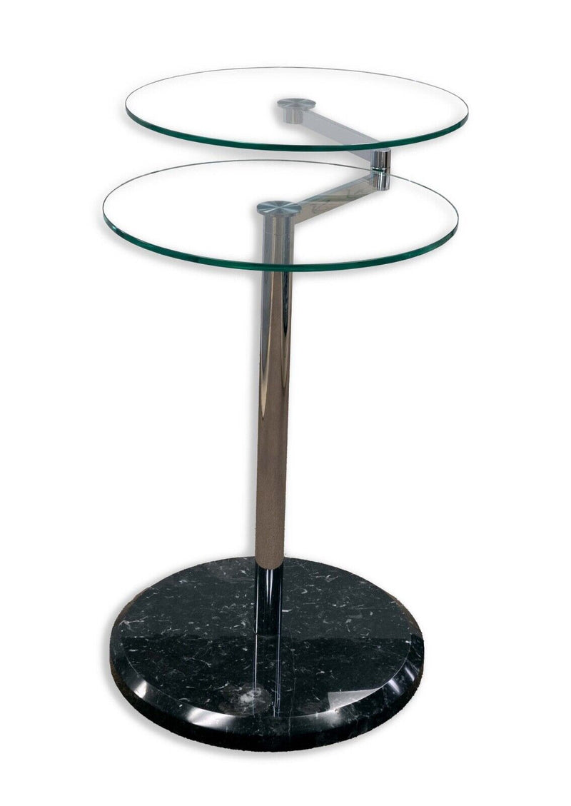 Post Modern Two Tier Articulating Glass Side End Table with Marble Base