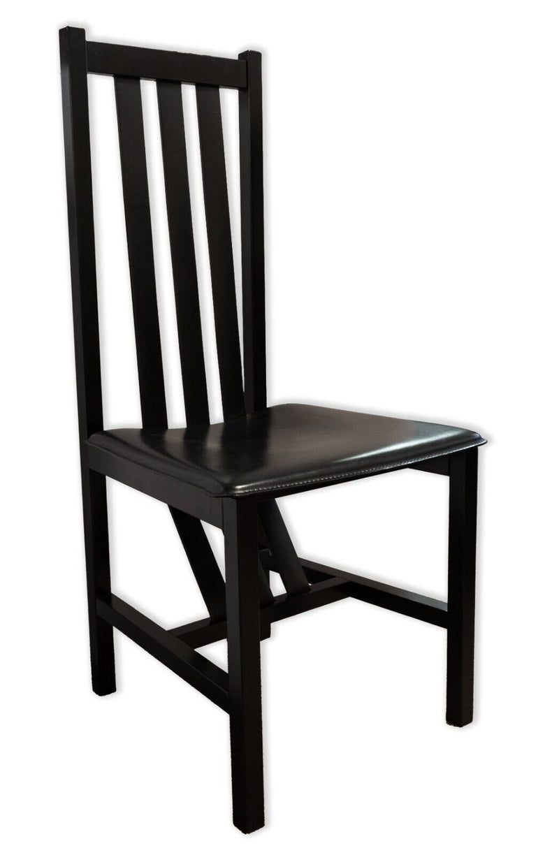 Set of 6 Black Wood and Leather Strap Contemporary Dining Chairs Made in Italy