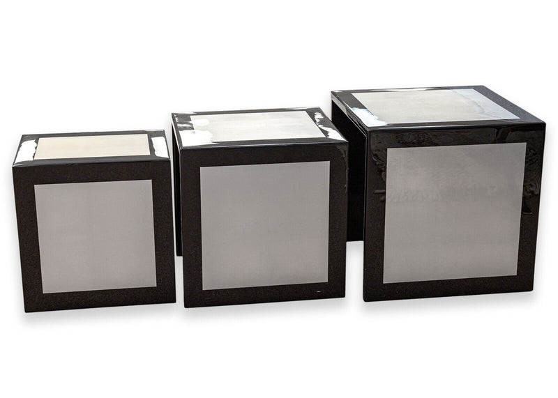 Set of 3 Contemporary Modern Black and Silver Lacquered Side End Nesting Tables