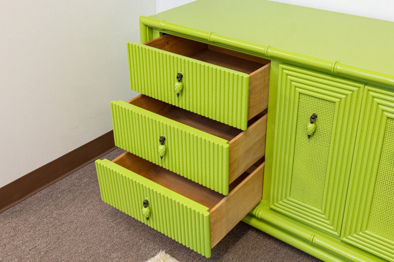 American of Martinsville Vintage MCM Lime Green Lacquer Dresser Credenza